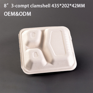 8*8*3 inç Bagasse 3 bölme kapaklı kutu mikrodalga mevcut kapaklı gıda kabı biyobozunur kaplar çıkar - Product Image 2