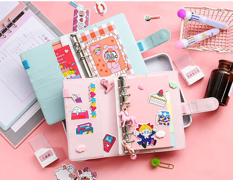 Kawaiiガールハートハードカバーノートセット6リングA6