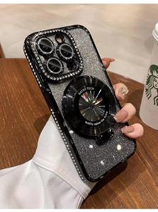 Özel lüks tasarımcı temizle telefon kapak Shell iPhone 15 16 13 12 11 Bling ayna braketi tutucu PC malzeme - Product Image 3