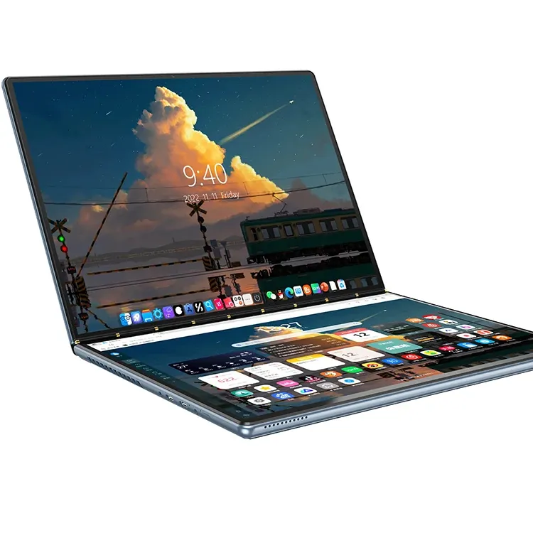Desain khusus Laptop bisnis 13.5 inci layar sentuh ganda Laptop netbook komputer 2 In 1 untuk grosir jumlah besar