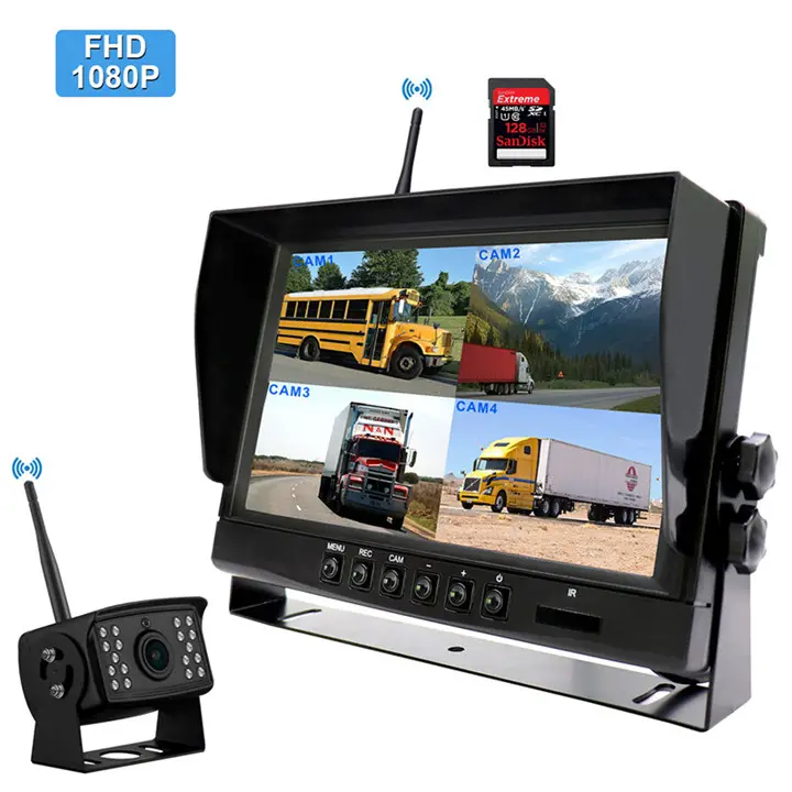 Monitor de visión trasera AHD de 9 pulgadas con cámara de respaldo Kit de cámara de respaldo de visión trasera inalámbrica para camión furgoneta autobús ect