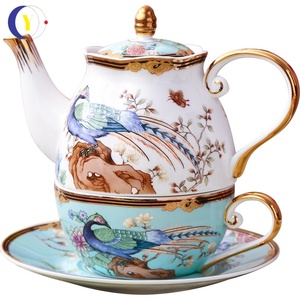 复古英国花茶具，配有杯碟陶瓷水果茶壶和杯碟 - Product Image 1