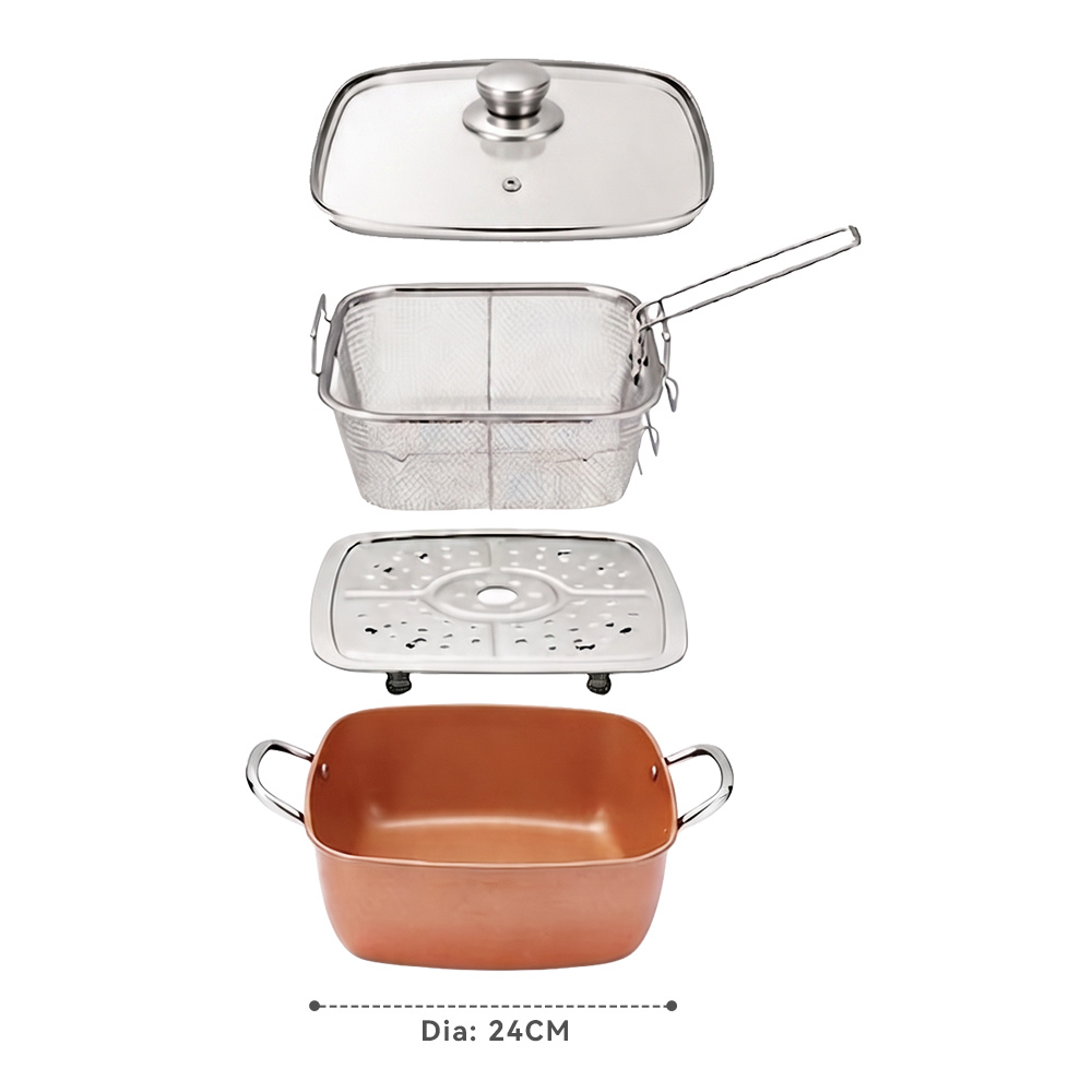 Juego de 4 cazuelas cuadradas de 24 cm color cobre