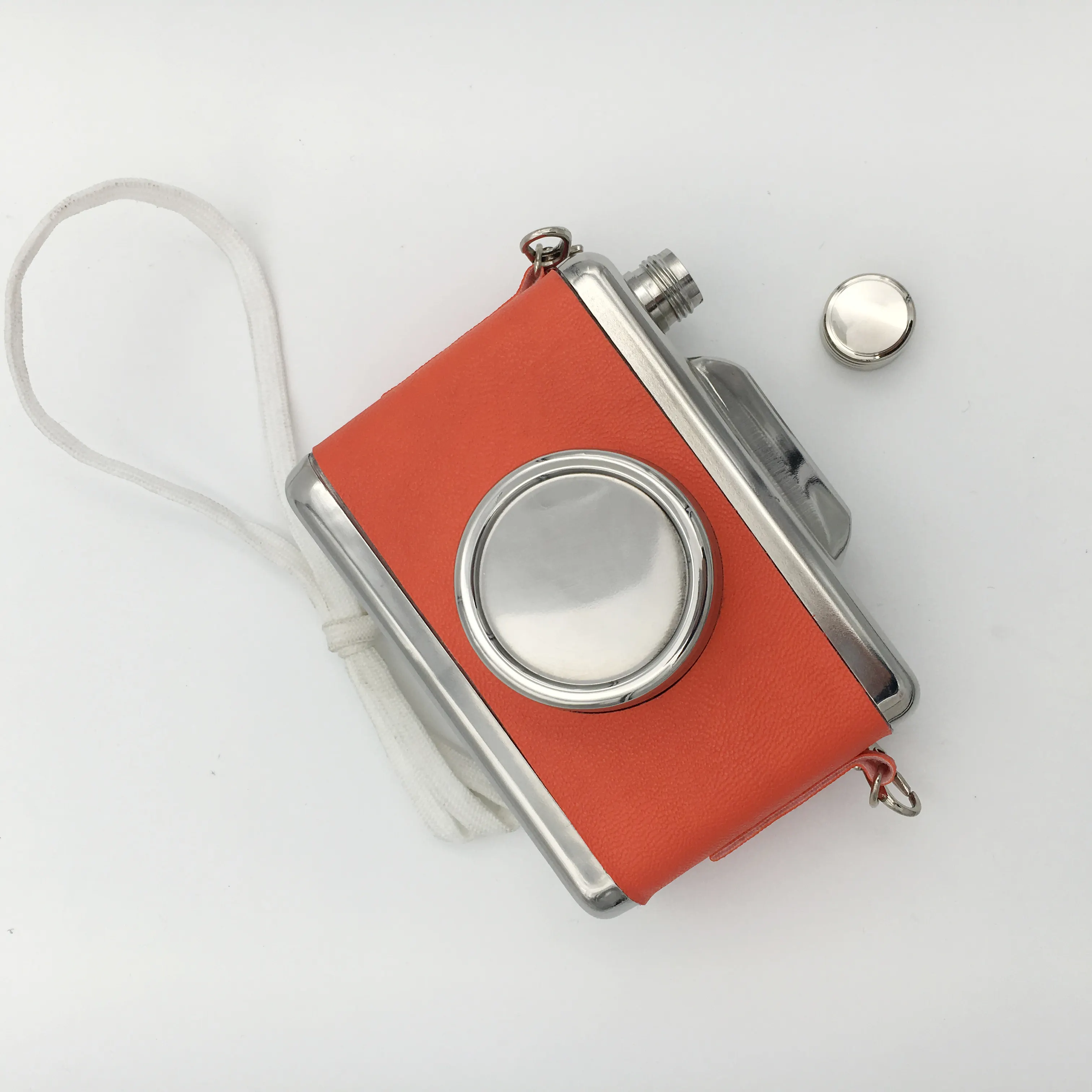 Custom logo personalised stainless steel leather design camera shape hip flask