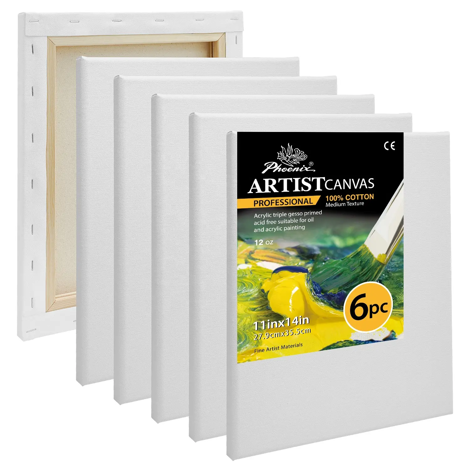 Phoenix Wholesale Bulk 6PK 11X14IN 100% Cotton Blank Stretched Artist Canvas for Kids Painting