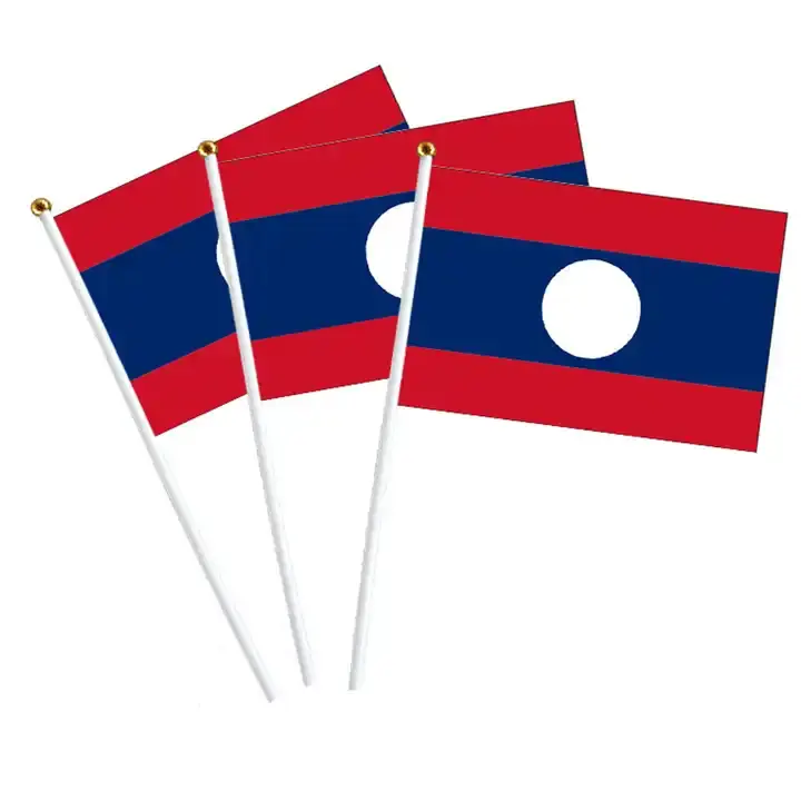 Personalizado Laos Handwaved Flag National Handwaved Flag 14x21cm Silk Screen Printed Flag