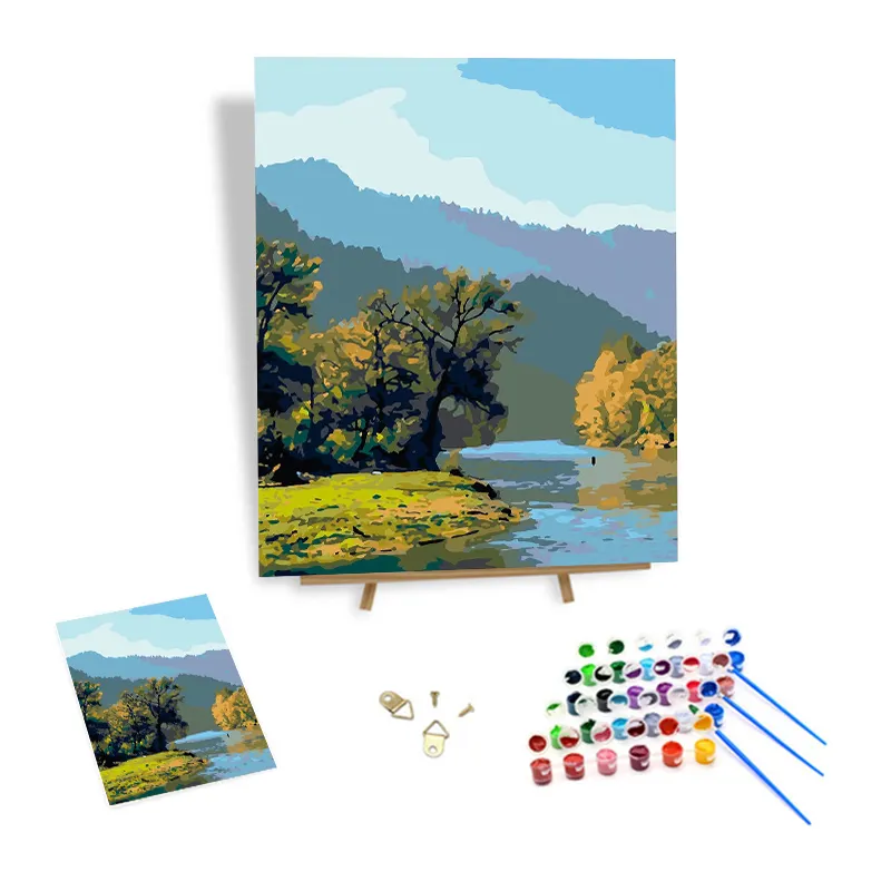 Pintura simple por números Montaña y Río DIY pintura al óleo por números paisaje al por mayor