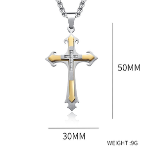 ออกแบบใหม่สร้อยคอข้ามผู้ชาย Hiphop 316L สแตนเลสสตีลจี้สร้อยคอไม้กางเขน 18K ทองชุบ - Product Image 6