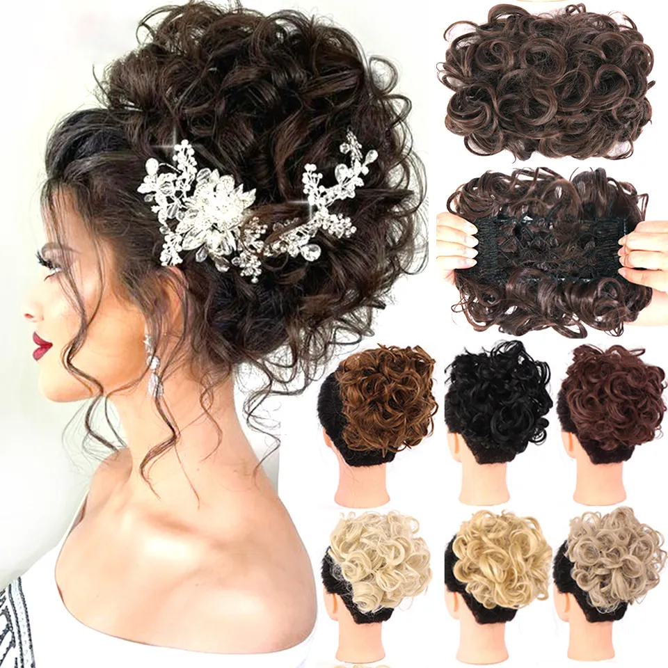 Braut Messy Big Hair Bun Curly Chignon mit Kamm clips in Haars chwanz abdeckung Pferdes chwanz verlängerung Synthetisches Natur haar