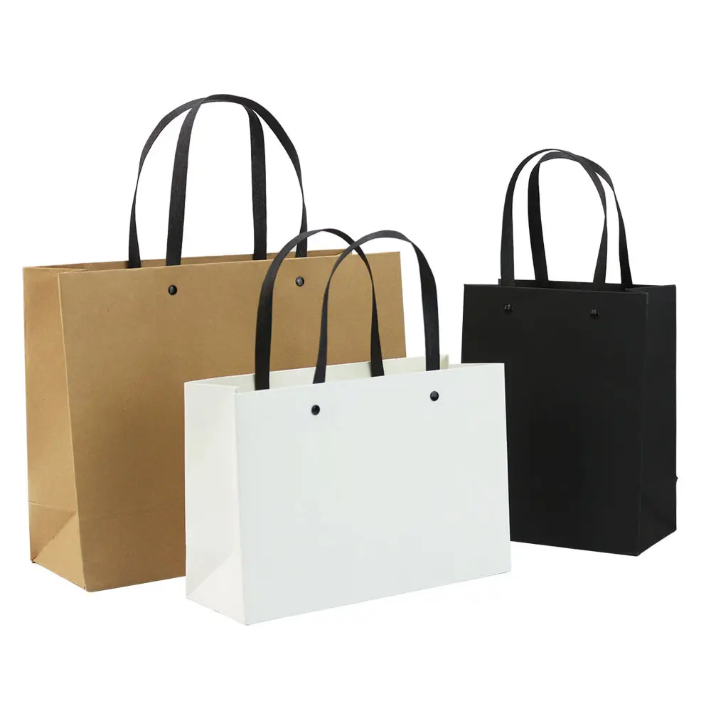 Bolsas de papel de color sólido personalizadas, bolsos con remaches y bolsas de compras para promociones corporativas y regalos