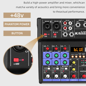 Mezclador de Audio KAIKA de 4 canales, consola de mezcla de sonido portátil, interfaz USB, entrada de ordenador, Monitor fantasma de 48V, grabación de Audio - Product Image 4