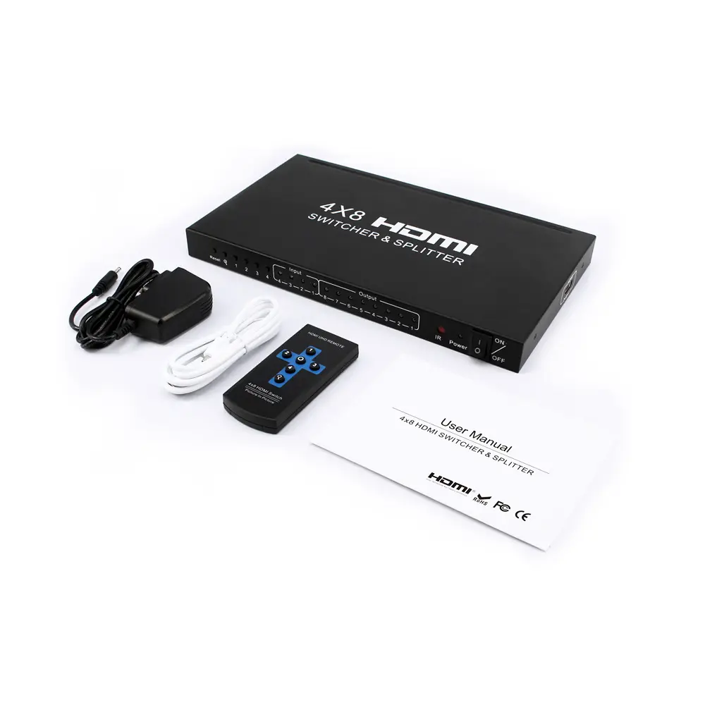 Yeterli stok yeterli stok sıcak satış HDMI Switch dağıtıcı 4x8 HDMI ses Video dönüştürücü adaptörü V1.4 destek 3D 1080P 4K EDID 1.4 1.4