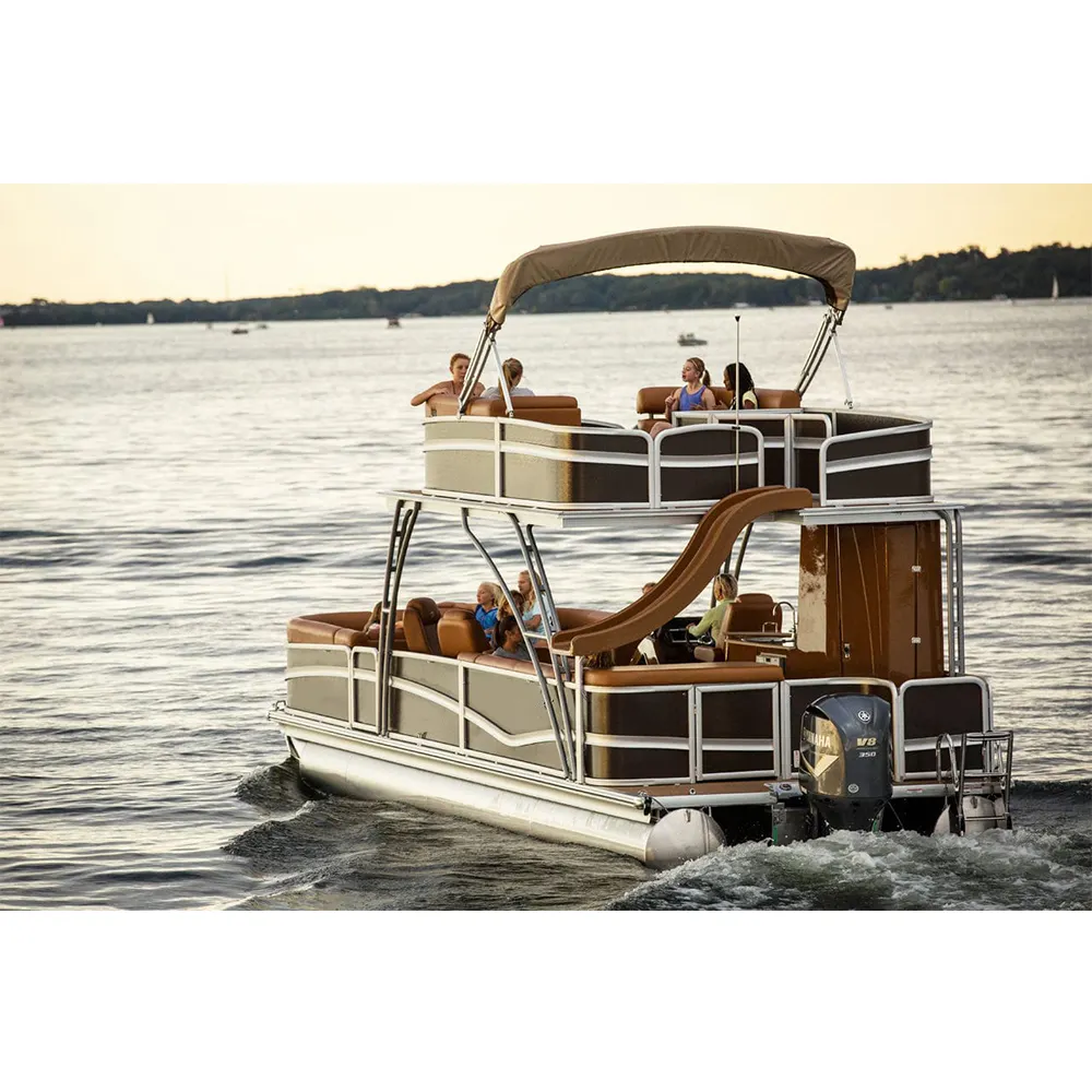 Terbaik dapat disesuaikan 6m aluminium Double Decker mewah Yacht Pontoon memancing perahu dengan mesin tempel untuk olahraga dan hiburan