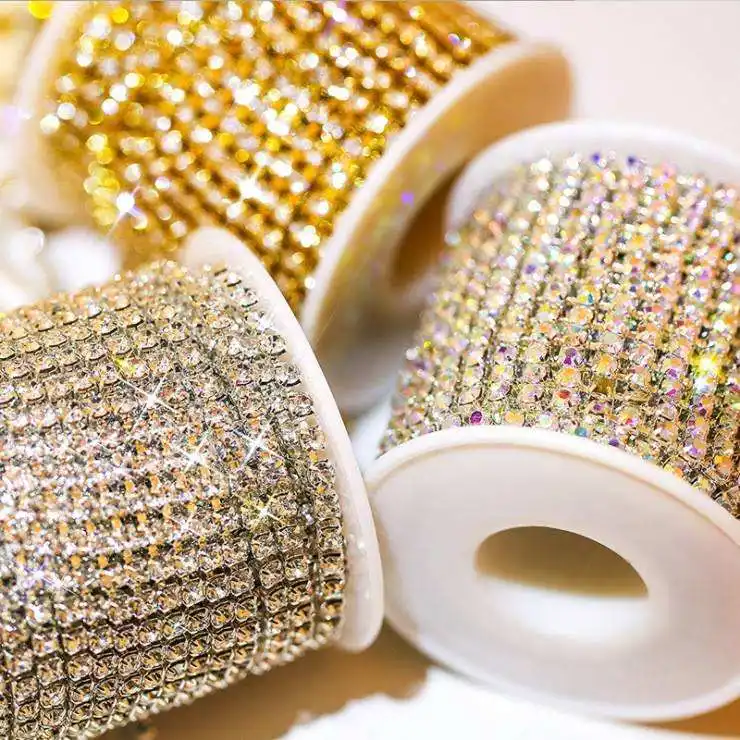 โรงงานจัดหาโดยตรง Rhinestones โซ่เย็บบนตัด Rhinestone โซ่ถ้วย Strass ม้วนเย็บบน Rhinestone ปิดโซ่ถ้วย