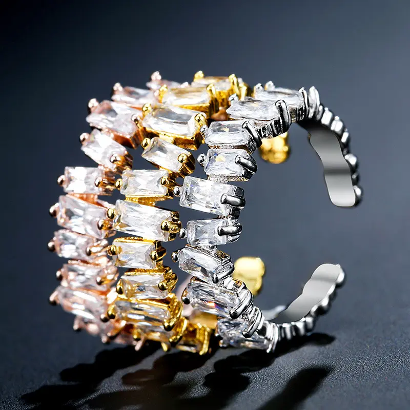 Новые геометрические трапециевидные циркониевые модные и универсальные открытые кольца серебряные циркониевые обручальные кольца для мужчин и женщин
