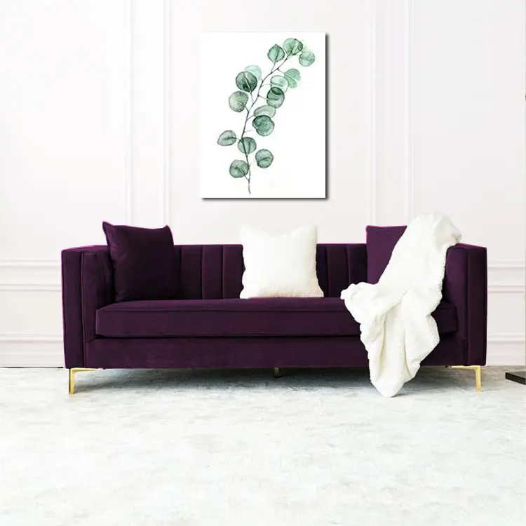 Conjunto de sofás modernos de lujo para sala de estar, tapizados en tela de terciopelo, color Beige, azul, verde y púrpura, venta al por mayor