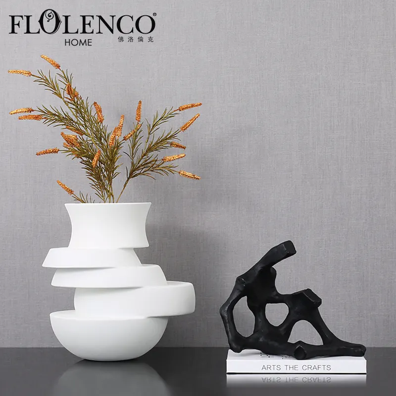 Florero de cerámica blanca de porcelana, decoración única nórdica para pasillo, para el hogar