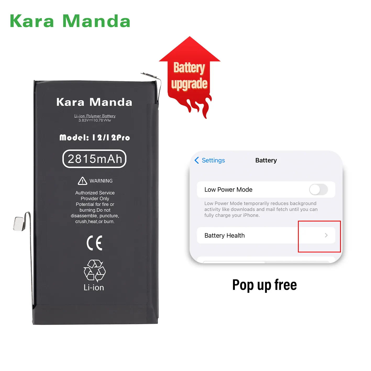 Kara Manda Nouveau KM Batterie Santé 100% Pour iPhone 11 11 Pro 12 13 Mini 14 Pro Max Mobile Batterie Pour Pas De Mariage iPhone Batterie