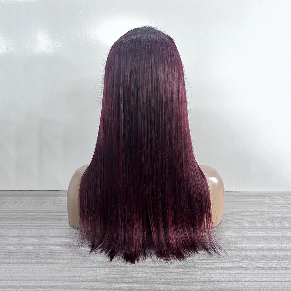 Peruca de cabelo vermelho vinho sem cola 13x4 HD, peruca de cabelo humano brasileira, peruca de renda frontal 13x4 HD com osso real, renda lisa