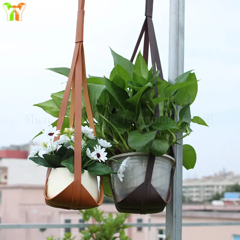 Carré en cuir PU plante cintres suspendus jardinière porte-Pot de fleur décor à la maison pour intérieur Cactus succulent balcon décoration