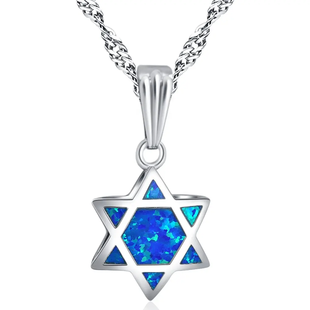 Интересный двухсторонний еврейский кулон в виде звезды Давида чай иврит синий и белый огненный опал ожерелье для подарка