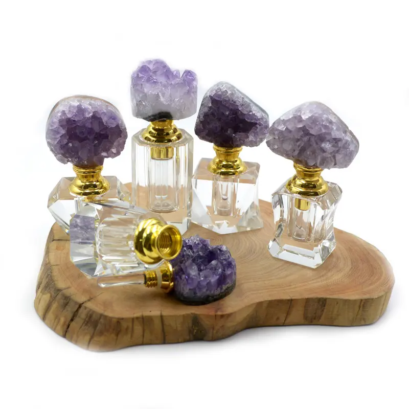 Pierres précieuses naturelles, flacon de 2ml, bijoux, géode améthyste, cristal blanc, parfum, mignon, cadeau