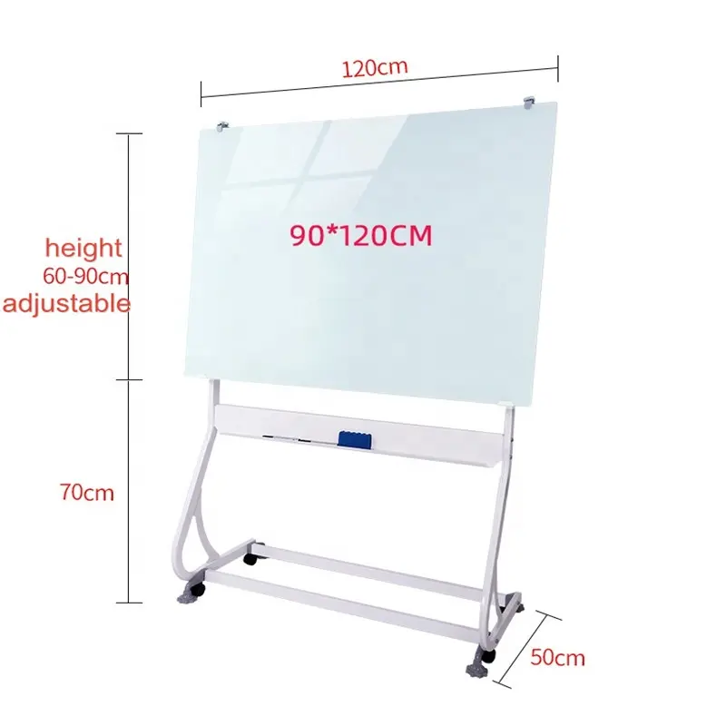 Good quality factory directly glossy mobile glass whiteboard magnetic glass with wheels