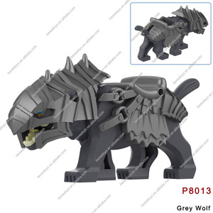 P8011-8014中世オオカミ動物マウント古代白黒茶色灰色オオカミ組み立てミニビルディングブロックおもちゃ子供ギフトおもちゃ