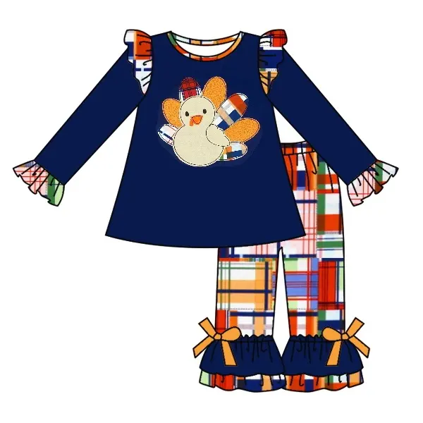 Irls UTE-ropa para el Día de Acción de Gracias para niños, tops de pavo de dibujos animados, conjuntos de 2 P, trajes de otoño 2023