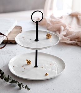 批发陶瓷双层蛋糕盘陶瓷锅杯餐具套装金色浮雕 - Product Image 2
