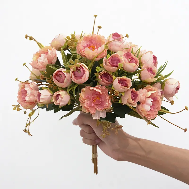 HFH01 nuovo stile misto seta peonia rosa tè fiore artificiale bouquet da sposa per la decorazione domestica di nozze