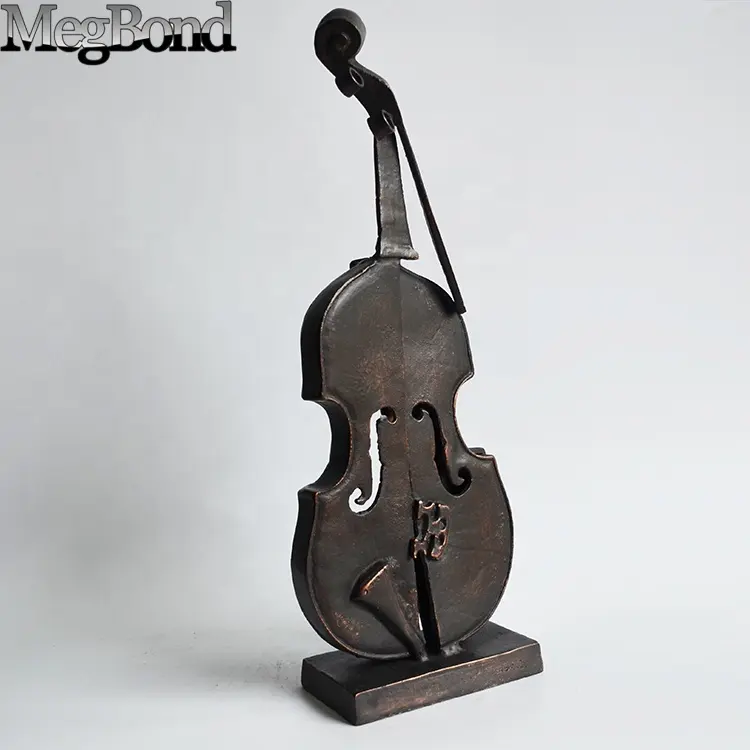 metal Cello musician decorative sculptures in cast iron, Single abstract metal violin table decoration