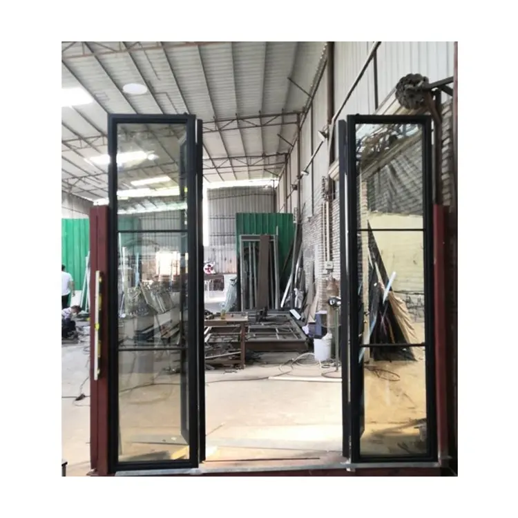 Economic price high quality double laminated glass and iron sliding door for bathroom