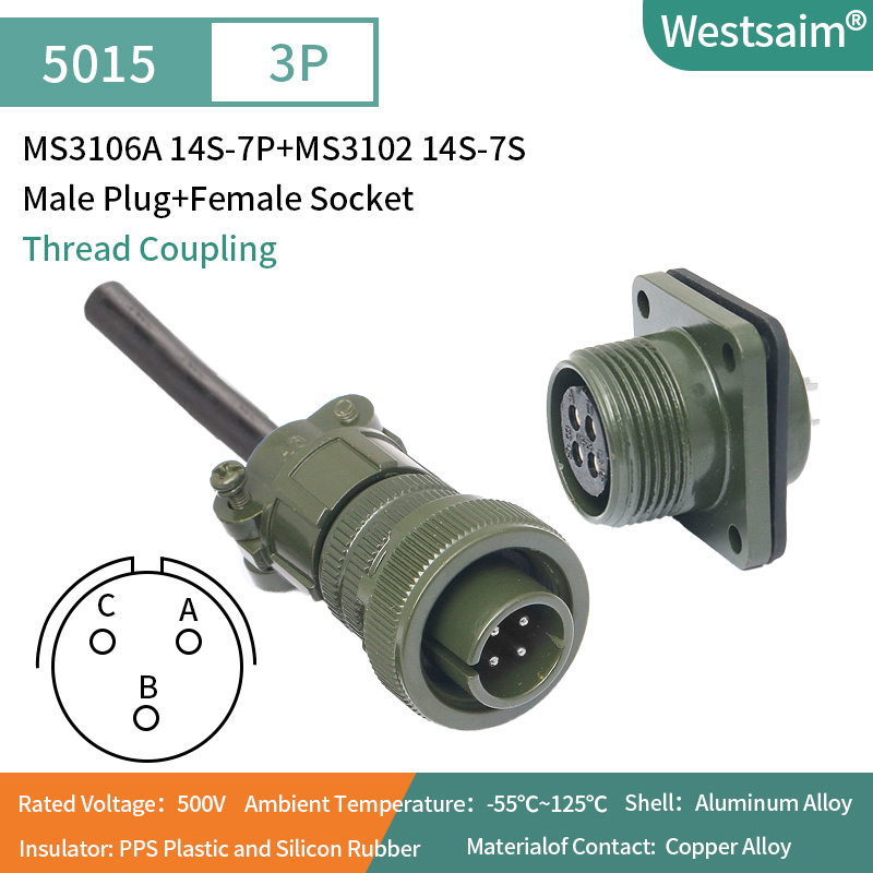 MS3106A 14S-7P + MS3102 14S-7S Prise mâle + prise femelle