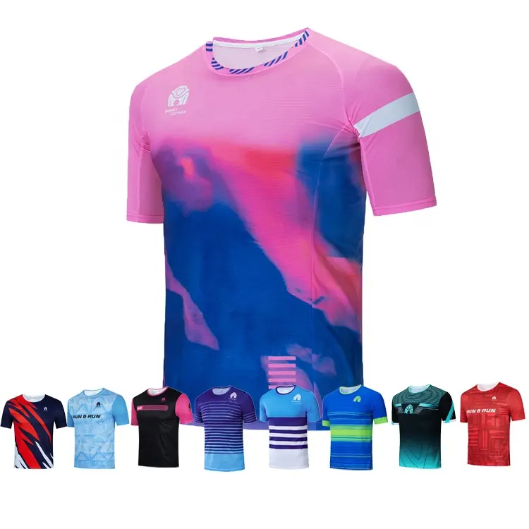 Camicie da corsa 100% in poliestere ad asciugatura rapida e traspirante con sublimazione personalizzata Coolmax su tutta la stampa T-Shirt Jersey