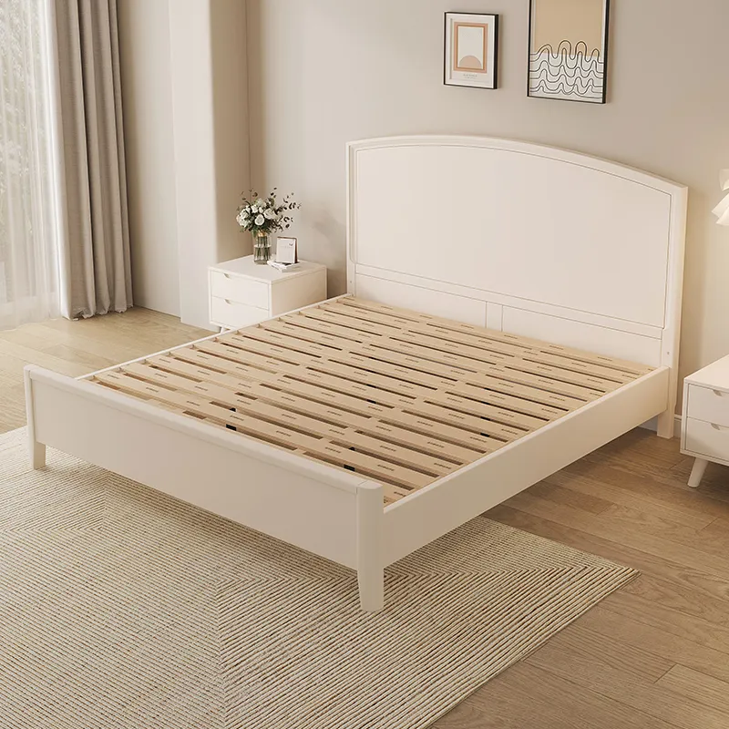 Leichte Luxus Nordic Schlafzimmer Sets Minimalist Massiv gummi Holz Bett rahmen Weiß Doppelbett Langlebiges Aufbewahrung sbett