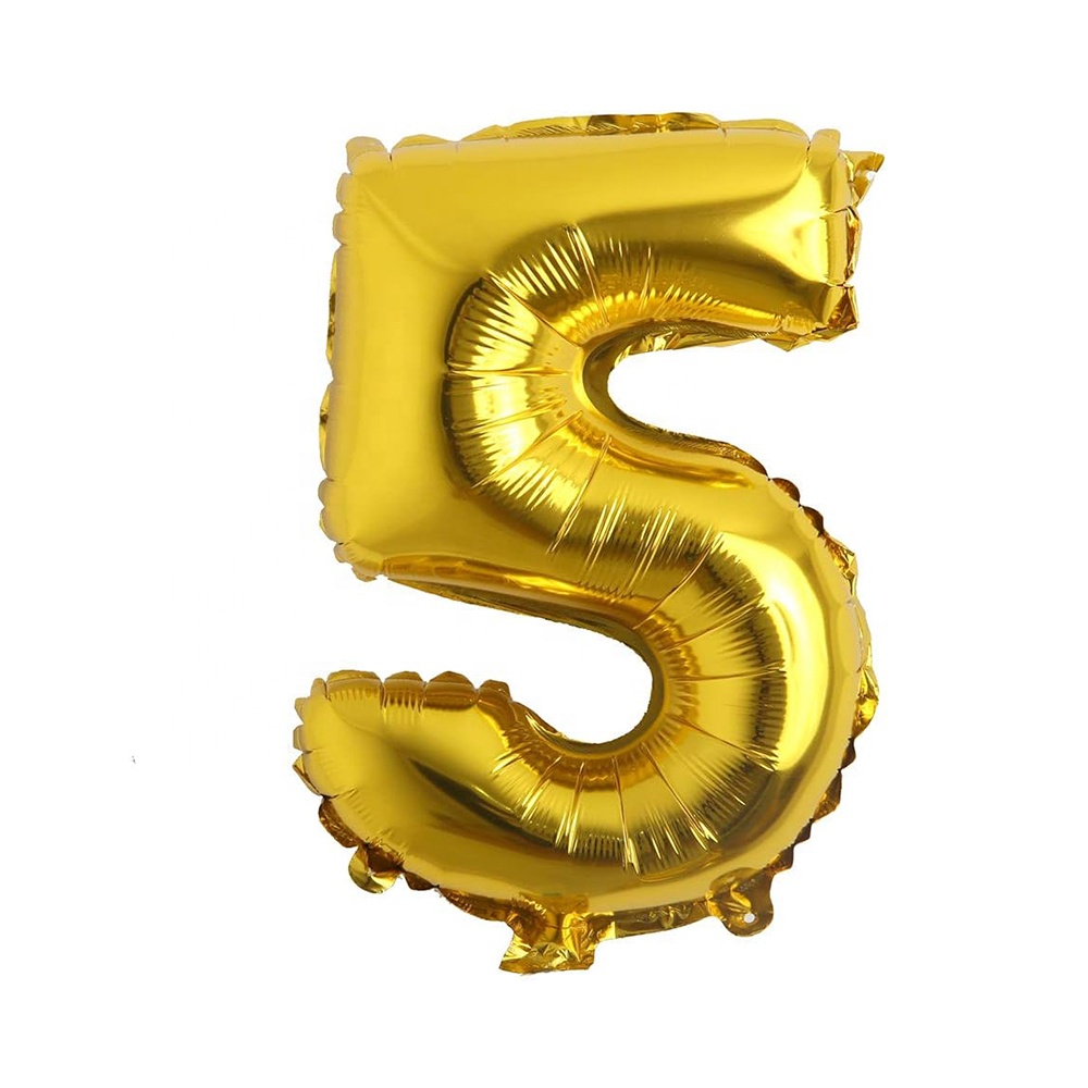 5 globos numéricos dorados