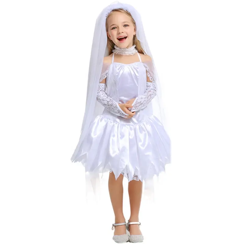Kinderen Bruid Kostuum Voor Meisje Mooie Prinses Halloween Fancy Dress Up Outfit