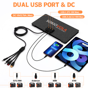 50 Wát xách tay panel năng lượng mặt trời sạc 3 cổng đầu ra gấp panel năng lượng mặt trời cho Cắm Trại Đi Bộ Đường Dài RV hoạt động ngoài trời - Product Image 3