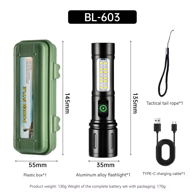 603Flashlight + data cable + plastic box