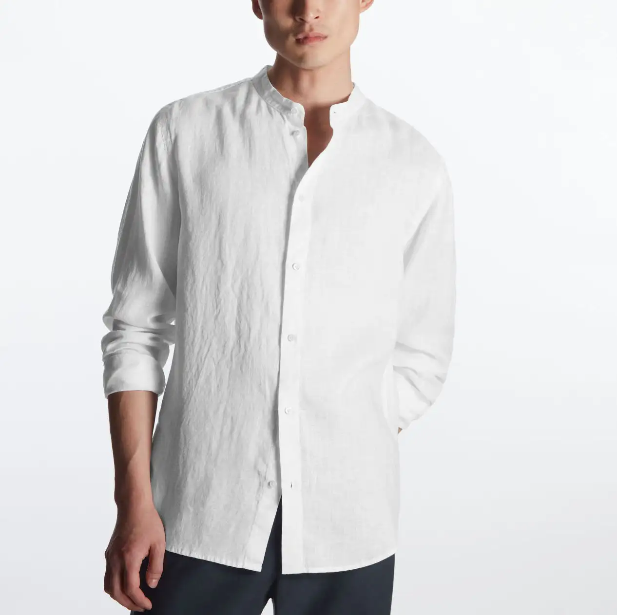 Venta al por mayor de lino italiano 100% camisa de los hombres chemise Homme personalizado blanco transpirable ecológico algodón cáñamo camisa de lino para los hombres