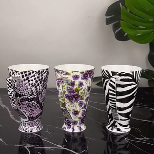 LEXI büyük kapasiteli seramik fincan altın jant seramik kupa ile hediye için büyük kolu özel desen renk - Product Image 2