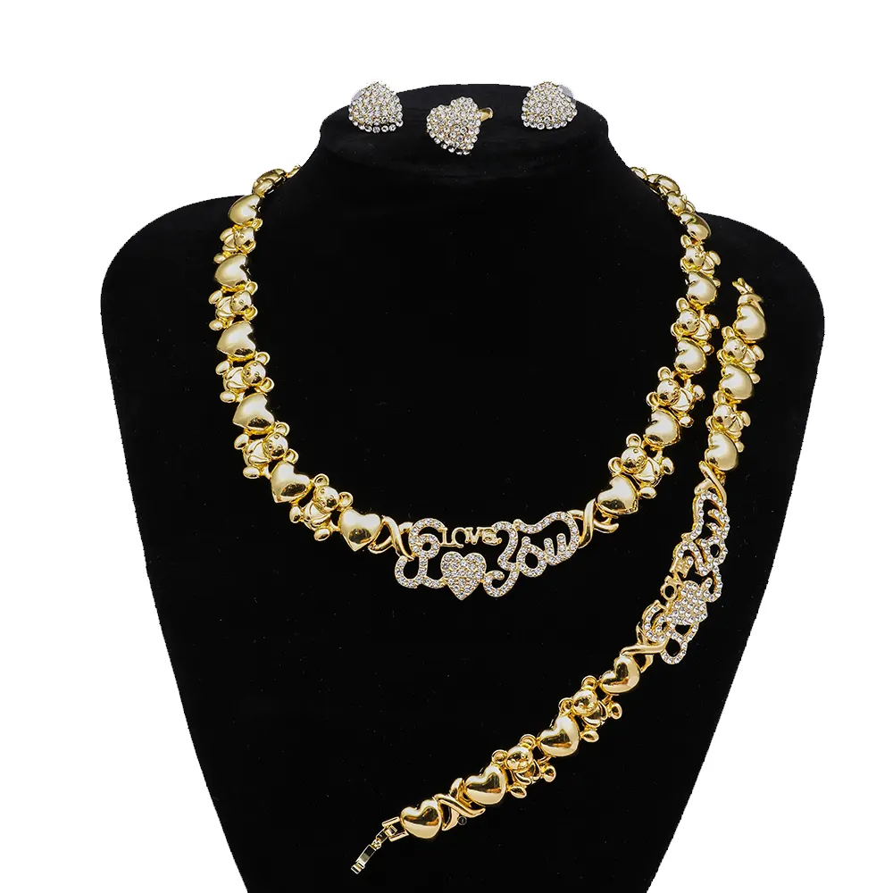 XOXO Set di Gioielli In Oro Collana di Cristallo di Modo Degli Orecchini Set di Gioielli Da Sposa Nigeriano accessori donna Gioielli Set