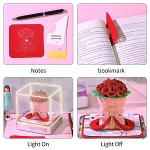 Bloc de notas de ramo de flores rosa hecho a mano modelo de papel Calendario de mesa en caja iluminado Diy calendario 3D Memo bloque de papel Cubo de notas - Product Image 4