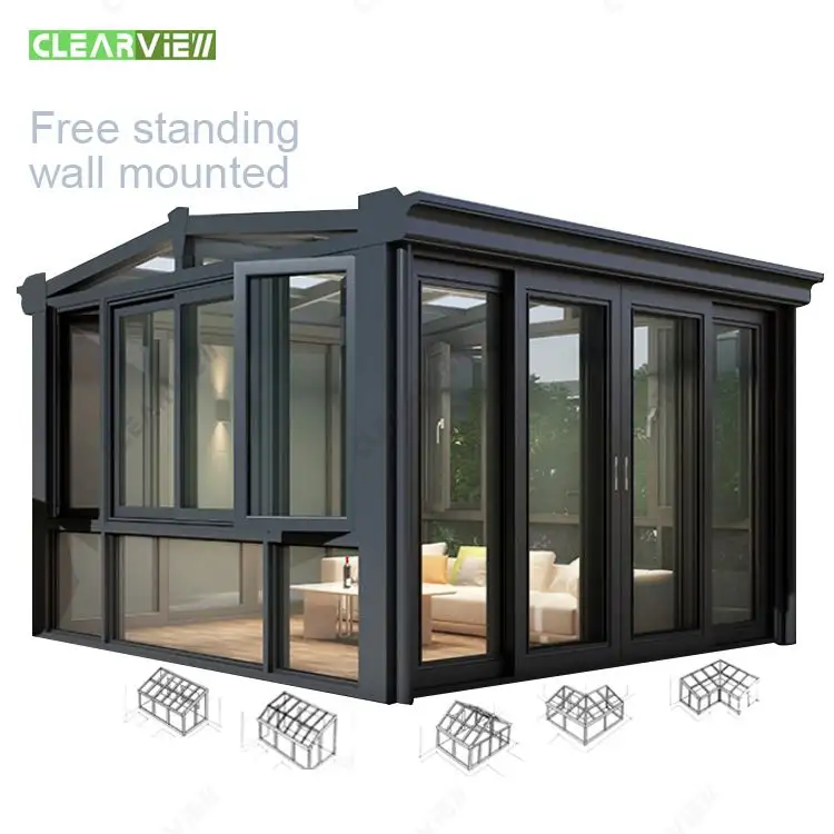 CLEARVIEW Tùy Chỉnh Miễn Phí Thường Vụ Veranda Nhà Khung Nhôm Tam Giác Mái Sunroom Kính Ngoài Trời Phòng