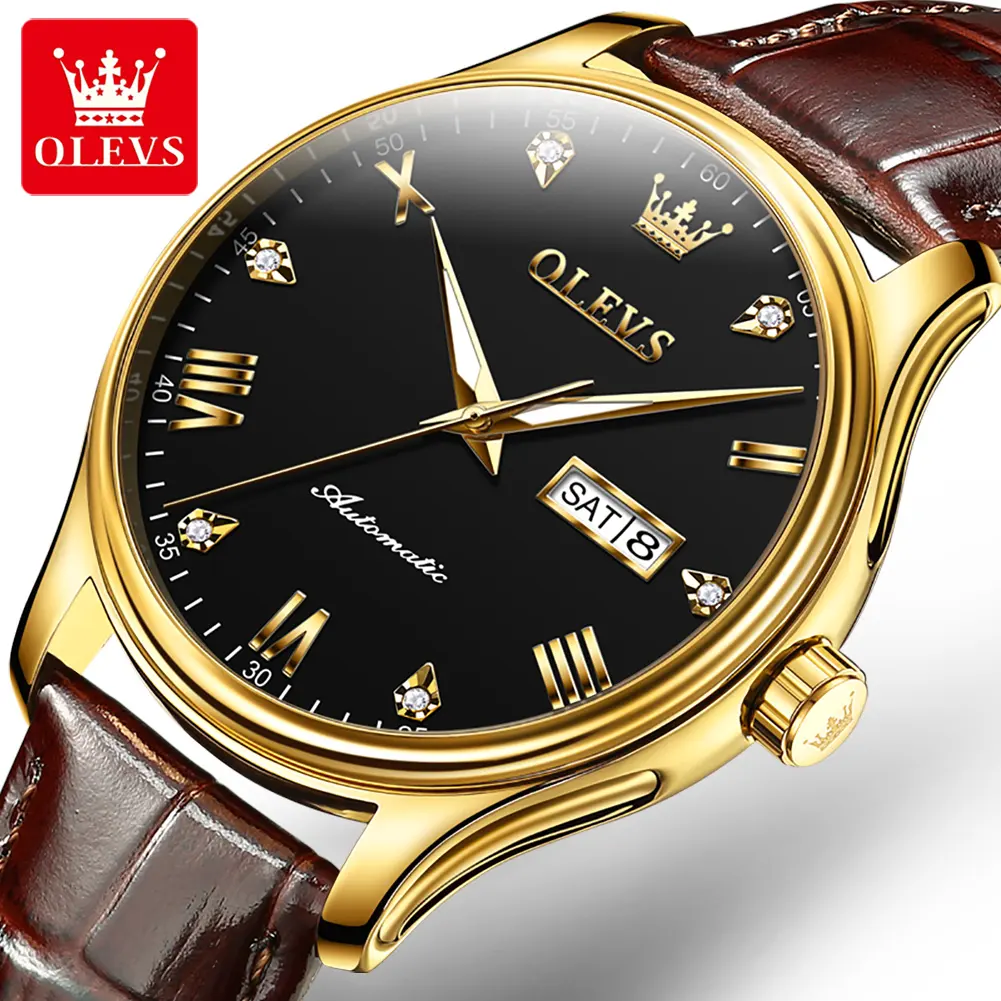 OLEVS 9932 personnalisé bracelet étanche simple militaire noir hommes montres de luxe automatique mécanique montres pour hommes