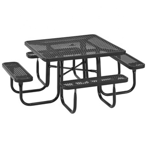 Outdoor <strong>Expanded</strong> <strong>square</strong> Steel 4 Bench Garden <strong>Table</strong> Camping Dining Chess <strong>Table</strong> Thermoplastic Picnic <strong>Table</strong> with Umbrella Hole - Product Image 6