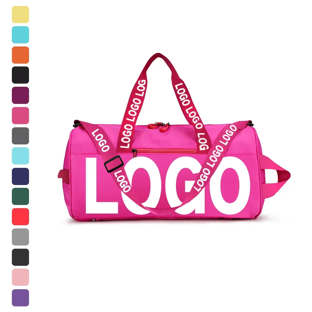กระเป๋าดัฟเฟิลสำหรับผู้หญิงผู้ชาย,กระเป๋าถือกระเป๋ากีฬายิมขนาดใหญ่มีโลโก้แบบกำหนดเองสีชมพูสำหรับเด็ก