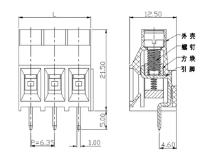 XLCF 6,35-00 Espaciado de terminales Rango de 6,35mm 30-10AWG 30A Bloque de terminales de estilo europeo - Product Image 6