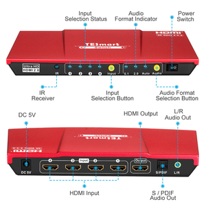 TESmart IR Control EDID Emulations 4x1 <strong>HDMI</strong> <strong>Switch</strong> 4K@60Hz <strong>4</strong>:<strong>4</strong>:<strong>4</strong> 4K@60Hz Support S/PDIF <strong>4</strong> Port Video <strong>HDMI</strong> <strong>Switch</strong> - Product Image 2